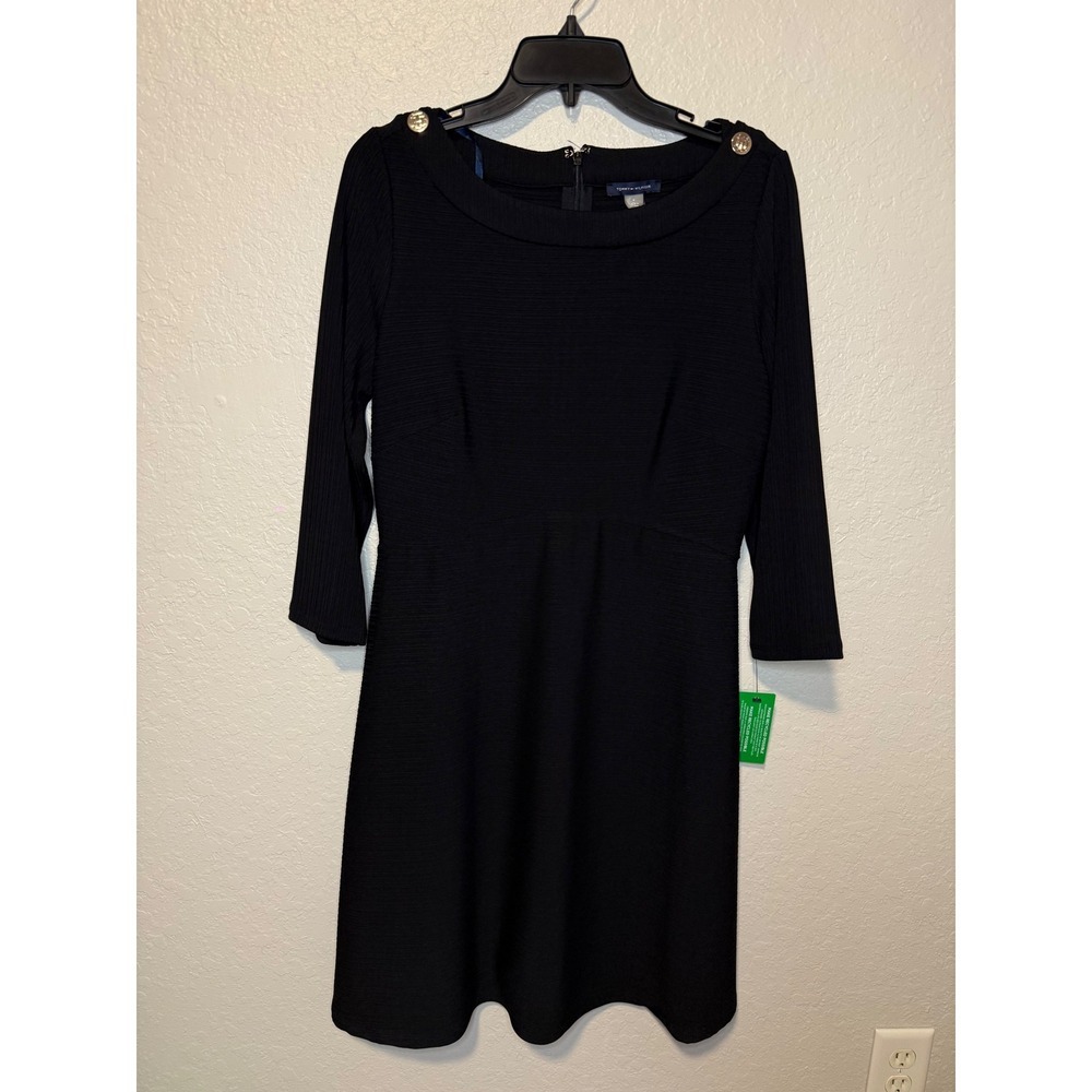 Tommy Hilfiger Black Dress Gold Button Detail Career Office Classic